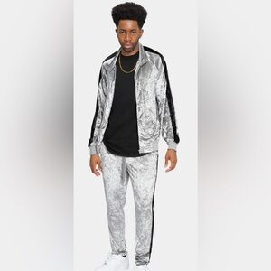 G-Style Men's Velour Tracksuit Set - Zipper Jacket and Sweatpants Gray Small